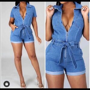 Tie Me Denim Romper